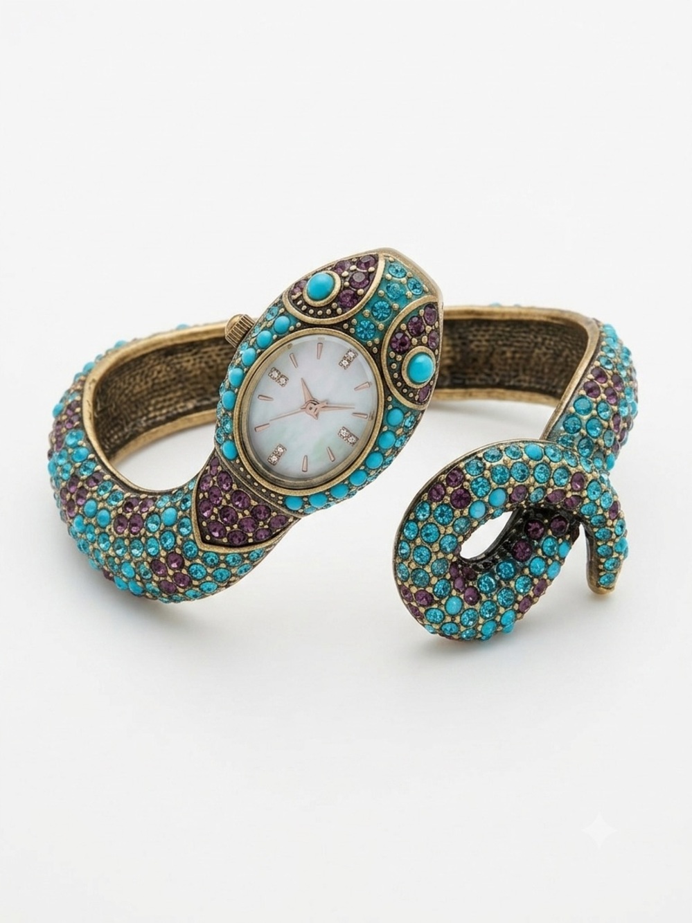 Heidi Daus Mystical Serpent Jeweled Hinged Cuff Watch - EUC
